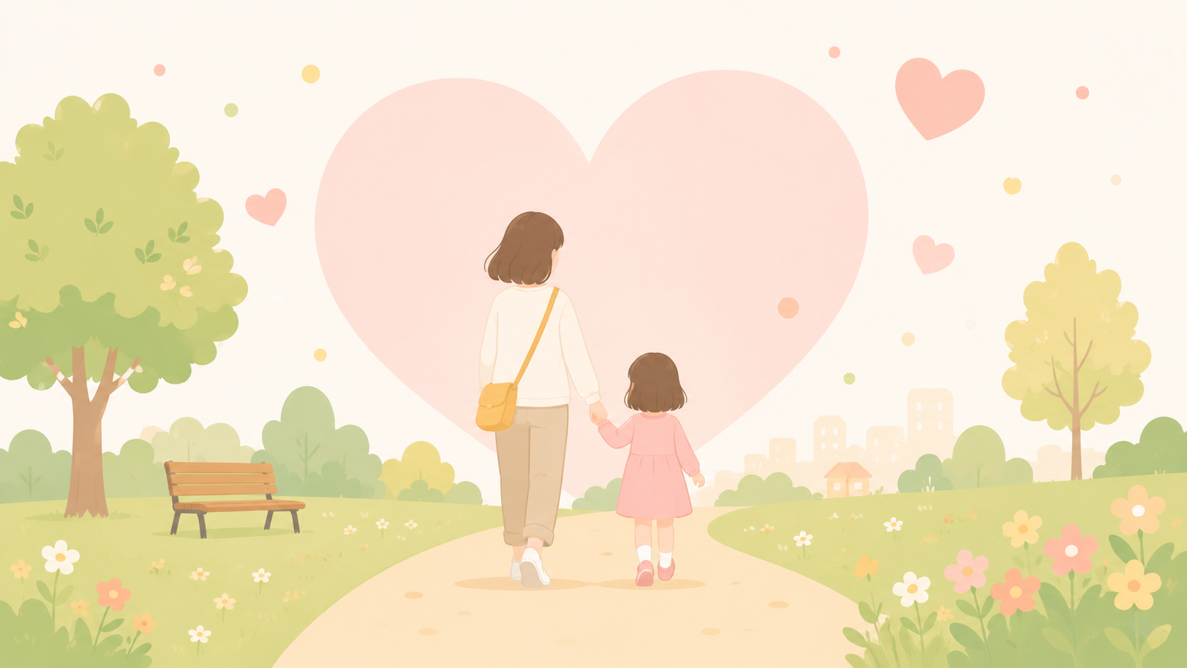 子どもに寄り添う保護者(見守りのイメージ)